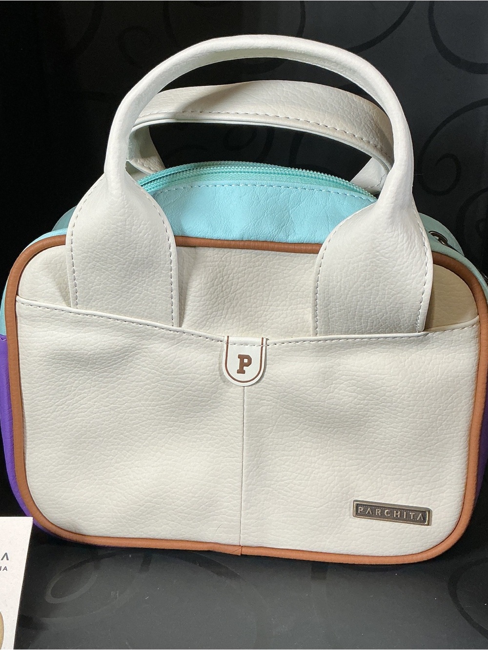 White & Aqua Mini Handbag